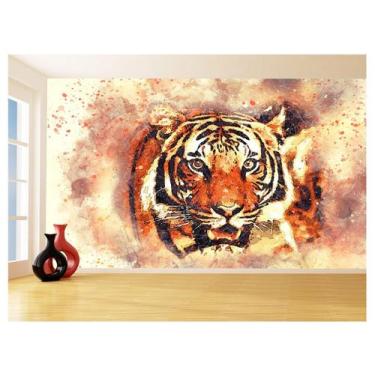 Imagem de Papel De Parede 3D Animais Tigre Rosto Arte Cor 3,5M Anm566 - Você Dec