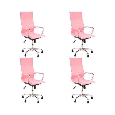 Imagem de Kit 4 Cadeiras De Escritório Esteirinha Giratória Ergonômica Alta Rosa