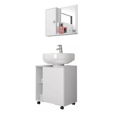 Imagem de Armário para banheiro Kit completo - gabinete para pia de coluna com rodízios + Espelheira Com Prateleira(BRANCO)