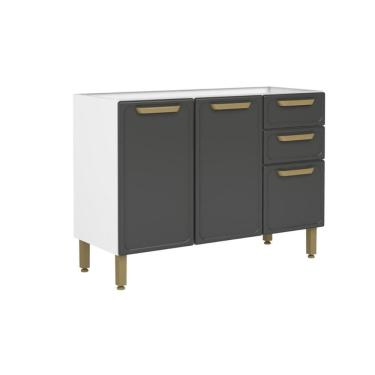 Imagem de Gabinete de Cozinha Modulado Bella c/ 3 Portas e 2 Gavetas s/ Tampo 120cm Grafite - Bertolini