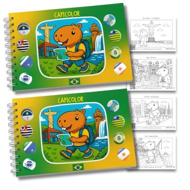 Imagem de Kit 2 Livros de Colorir Viagens CAPICOLOR Capa Dura e Brilhante Capivarinhas pelo Brasil com Folha de Acetato