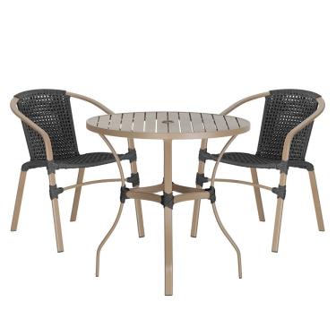 Imagem de Jogo 2 Cadeiras Corda Nautica Floripa e Mesa Tampo Ripado Aluminio Roma 1,00 m Varanda Jardim Area Piscina Trama