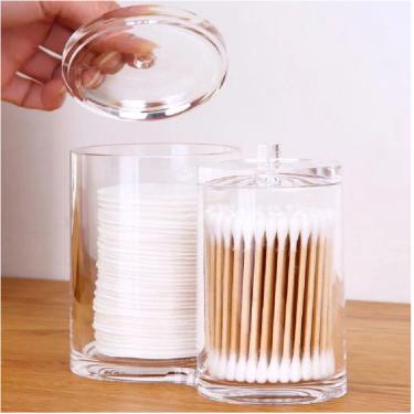 Imagem de Pote Duplo Organizador Para Algodão em Disco e Cotonete de Acrílico - Jolitex Mek - Transparente