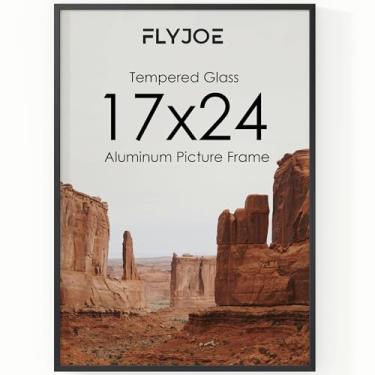 Imagem de FLYJOE Moldura de metal de 43 x 61 cm - Molduras de alumínio preto com vidro verdadeiro, montagem na parede horizontal ou verticalmente, diploma, certificados e decoração para galeria de parede