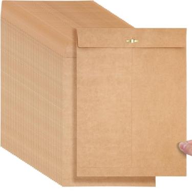 Imagem de Teling 50 peças Manilla Envelopes Fecho Kraft Catálogo com Fecho para Armazenamento de Correio 12,7 kg Papel Envelope Kraft para Escritório Documento Escola Negócios Casa (Marrom, 9 x 12)