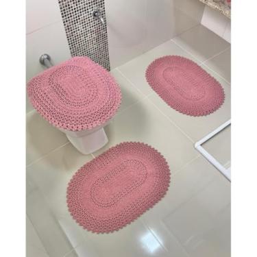 Imagem de Jogo De Banheiro Em Crochê 3 Peças Vezinho Liso Artesanal (Rosê)