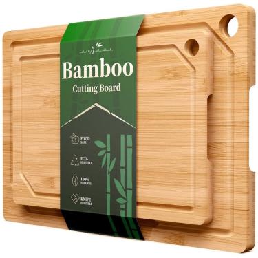 Imagem de Tábua de cortar Kitsure Bamboo de vários tamanhos com Juice Grooves, pacote com 2