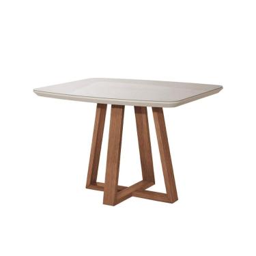 Imagem de Mesa de Jantar Retangular com Tampo de Vidro Off White Bennett Natural 116 cm