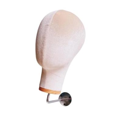 Imagem de MotiveTech Suporte de cabeça de manequim para parede, modelo de chapéu, altura versátil, 28 cm, tecido de veludo para joias, montagem simples, Bege