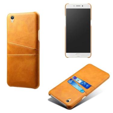 Imagem de Capas Compatível com OPPO R9 PLUS,Caso de couro PU-Tampa de telefone a prova de choque com 2 slots de cartão,Proteção anti-impressão digital e anti-gota-Yellow