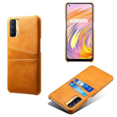 Imagem de Capas Compatível com OPPO Realme V15 5G,tampa protetora de couro falso,design de saco de cartão com 2 fendas de cartão atrás,proteção anti-impressão digital e anti-gota-Yellow