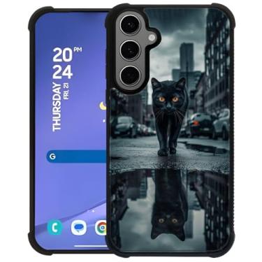 Imagem de CARLOCA Capa compatível com Samsung Galaxy S24 S25 Plus, preto gato Street Reflection Samsung Galaxy S24 S25 Plus capas para meninas, design gráfico moderno, à prova de choque, proteção contra quedas