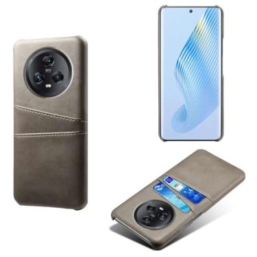 Imagem de Capas Compatível com Honor Magic 5,Caso de couro PU-Tampa de telefone a prova de choque com 2 slots de cartão,Proteção anti-impressão digital e anti-gota-Grey