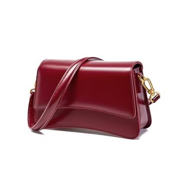 Imagem de MoreFarther Bolsa tiracolo feminina, bolsa de ombro ajustável de couro legítimo, bolsa leve para sela, Vinho tinto