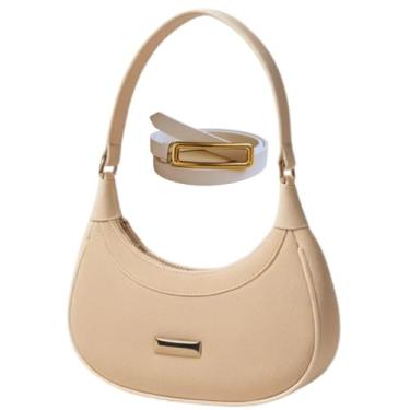 Imagem de Kit de Bolsa e Cinto Feminina Elegante, Alça Única, Design Meia-lua, Bloguerinha, Modinha (Nude)