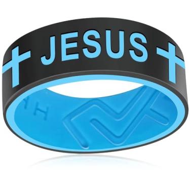 Imagem de AJZYX Aliança de casamento com cruz de silicone, Jesus Cristão, Religioso, Masculino, Feminino, de Borracha Respirável, Noivado, Noivado, 8 mm de largura, 2 mm de espessura, Tamanho 6-13, 12, Silicone