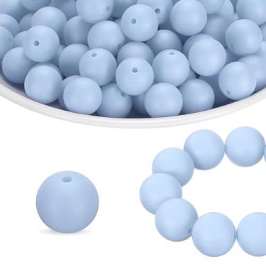Imagem de HARFINGTON 65 peças de contas de silicone 15 mm contas focais redondas de borracha a granel para canetas, chaveiro, pulseira, colar, artesanato, faça você mesmo, cinza, azul