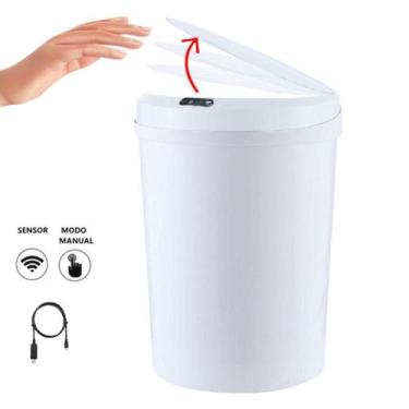 Imagem de Lixeira Automática Redonda 12 Litros Usb Com Sensor Branca - Globalmix