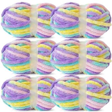 Imagem de FREEASYFAR Fio de chenille grosso para crochê – fio volumoso e fofo para tricô – 100% poliéster – Jumbo 7-45 jardas/250 g cada manta de tricô de novelo faça você mesmo (azul nublado, pacote com 3)