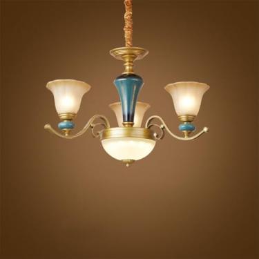 Imagem de Luxo Europeu Sala de Estar Lustre LED Americana Retro Cerâmica Restaurante Quarto Estudo Hotel Villa Café Lâmpada Pendente (N 3 luzes)