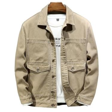 Imagem de Jaqueta Jeans Masculina Outono Jaqueta Jeans Masculina Algodão Moda Slim Fit Jaqueta Jeans Masculina Tamanho Grande 6xl 7xl, Khaki, 5XL