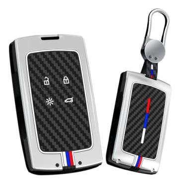 Imagem de HIBEYO Capa de chaveiro compatível com Renault Kadjar Koleos Clio Scenic Megane Duster Sandero Captur Twingo Acessórios Liga Fibra de Carbono Textura Chave Shell com Chaveiros-A Chaveiro Prata