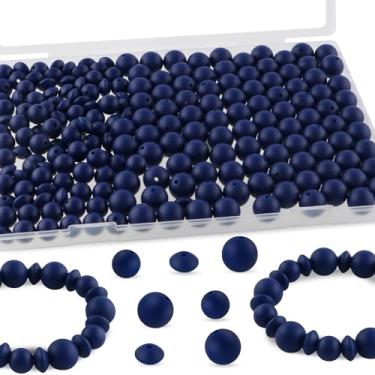 Imagem de Kovict 200 contas de silicone mistas de 12 mm e 15 mm para fabricação de chaveiros, contas de silicone de lentilha de 12 mm para canetas, pulseira, colar, artesanato DIY (azul marinho)