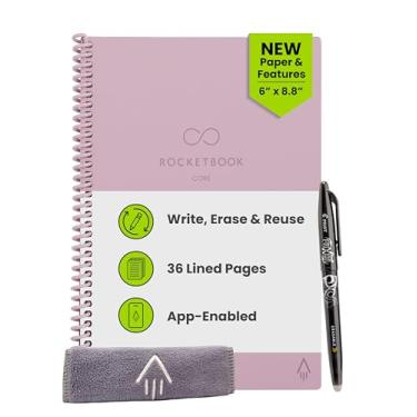 Imagem de Rocketbook Caderno espiral reutilizável New Core, tamanho executivo, 15 x 21 cm, rosa - páginas forradas, conectadas ao aplicativo, apagável, capa durável, ideal para escola, trabalho e projetos
