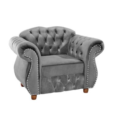 Imagem de Poltrona Chesterfield Merlô Via Encanto Veludo Cinza Claro