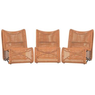 Imagem de 3 Poltronas Texas Em Alumínio Preto Corda Náutica Trama Terra Cota