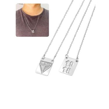 Imagem de Cordão Colar Escapulário 60Cm Prata Unissex Time Pingente