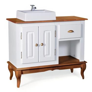 Imagem de Gabinete para Banheiro 2 Portas com Cuba Dália 3058 - Branco/Imbuia Glazer