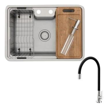 Imagem de Cuba Cozinha Docol Acessórios Inox 304 Escovado + Torneira