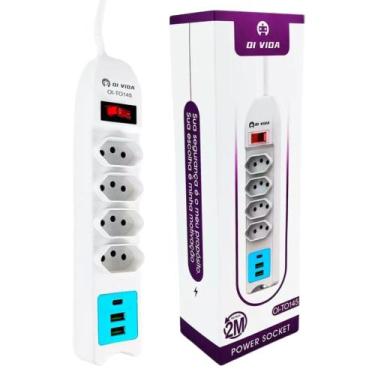 Imagem de Filtro de Linha 4 Tomadas  2 USB e 1 USB-C com 2M - OI VIDA