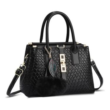 Imagem de ALWY Bolsa Feminina Social Grande Estruturada Texturizada Elegante Transversal Moderna Mulher (Preto)