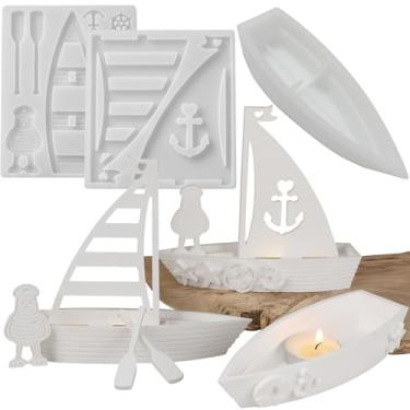 Imagem de Voaesdk Conjunto de moldes de resina para veleiro, molde de silicone para veleiro 3D para fundição de resina, molde epóxi para convés de barco, vela de gesso de cimento de concreto, bandeja de