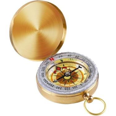 Imagem de Bússola de sobrevivência para acampamento - bússola de cobre vintage com concha de bússola à prova d'água luminosa bússola equipamento de sobrevivência que brilha no escuro bússola