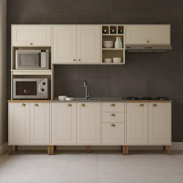 Imagem de Cozinha Modulada 5 Peças sem Pia Tunisia Atualle - Off White Fosco/Canelato Rustico