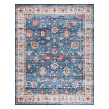 Imagem de Gertmenian Tapete de área boho tufado para interior impresso - antiderrapante, ultrafino, super forte - Decoração de casa para entrada, quarto, sala de estar - 9,5 x 11,5, azul cullen, castanho, 28930