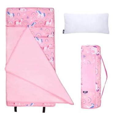 Imagem de Wildkin Tapete de dormir infantil de 109 cm - Tapete de dormir infantil de microfibra macia com travesseiro - Unicórnios arco-íris