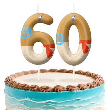 Imagem de Velas de aniversário Havaí número 60, topo de bolo com tema de ilha para decoração de bolo para meninos e meninas, decorações de aniversário, suprimentos de festa, velas com números para decoração de