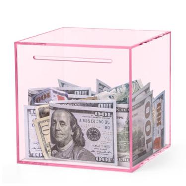 Imagem de Kypeeka Cofrinho de acrílico rosa para adultos e crianças, caixa transparente para economia de dinheiro deve quebrar para abrir, cofrinho não aberto para moedas de dinheiro - 12 cm