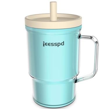 Imagem de ieesspd Copos infantis – Copo em miniatura adorável de 255 g com canudo resistente a vazamentos e alça adequada para crianças, estimula a hidratação, fácil de limpar, copos com bico para crianças de 1