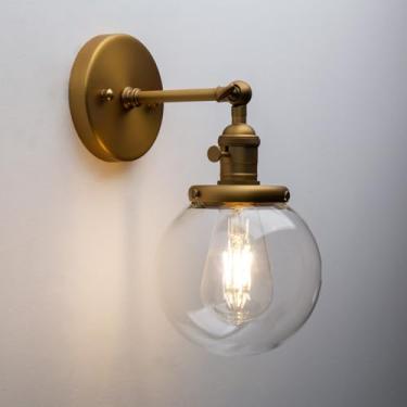 Imagem de Pathson Arandela de parede industrial com fio com vidro globo transparente, interruptor liga/desliga, lâmpada de parede vintage para banheiro e quarto de fazenda