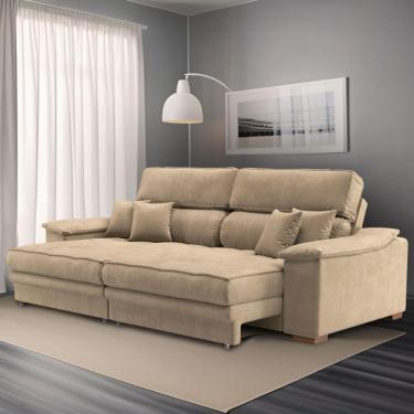 Imagem de Sofá 3 Lugares Retrátil e Reclinável Leonard Veludo Bege