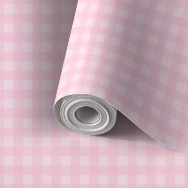 Imagem de Papel de parede autoadesivo mural de parede rosa xadrez sem costura design xadrez romântico macio papel de contato papel de parede amigável para cozinha, berçário, quarto 61 x 299 cm