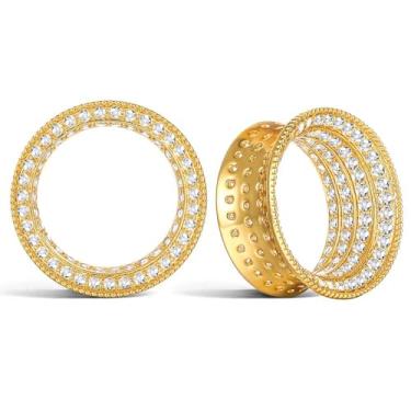 Imagem de Casvort 2 peças hipoalergênicas 8 mm-20 mm clássico cheio de zircônia, alargador único, alargador de orelha, vintage, latão versátil, bijuteria de piercing corporal de casamento, 14mm (9/16''), Metal