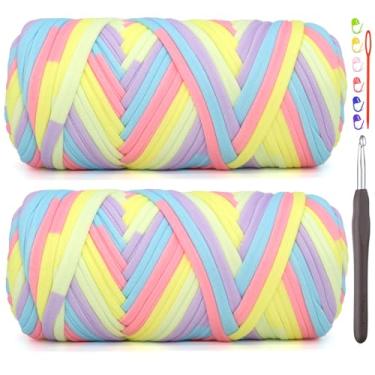 Imagem de Pacote com 2 camisetas para crochê, camisetas arco-íris, grossas, elásticas, grossas, para iniciantes em crochê, bolsa de tricô à mão, cesta, porta-copos, artesanato faça você mesmo, decoração de casa