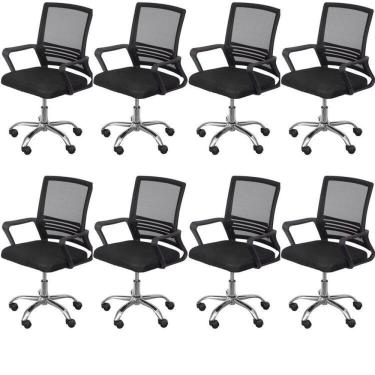 Imagem de Kit 8 Cadeiras para Escritório Diretor Lyon Baixa em Tela Mesh Preto