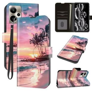 Imagem de ACWDMKH Capa para celular Cricket Outlast 5G 2024, AT&T Motivate Pro 5G com suporte para cartão e suporte e alça de pulso carteira flip fólio couro capa protetora magnética, rosa pôr do sol mar